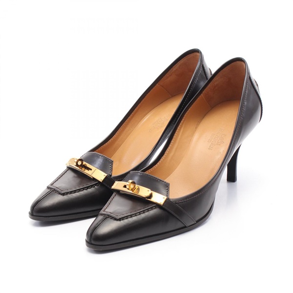 HERMES Kelly pumps heels shoes #35 leather Brown Used