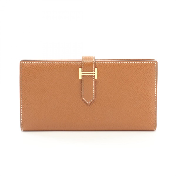 HERMES Bearn Soufflet Bifold wallet purse U Epsom Gold Used GHW