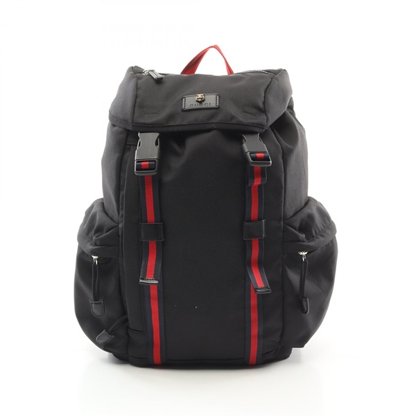 GUCCI Webbing line Rucksack Backpack 429037 leather Techno canvas Black Used