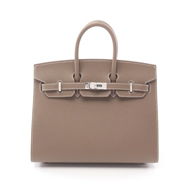 HERMES Birkin Sellier 25 Hand bag W Epsom Brown Etoupe Grey SHW