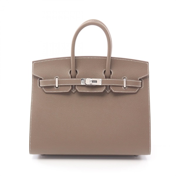 HERMES Birkin Sellier 25 Hand bag W Epsom Brown Etoupe Grey SHW