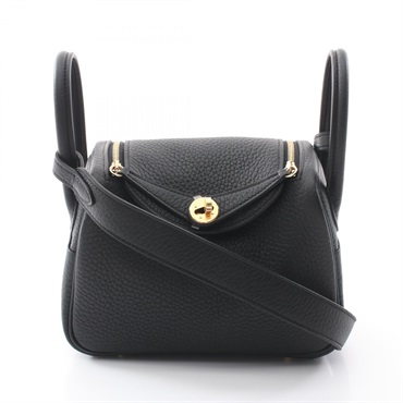 HERMES Lindy Mini Shoulder crossbody Bag W Taurillon Clemence  Black Used GHW