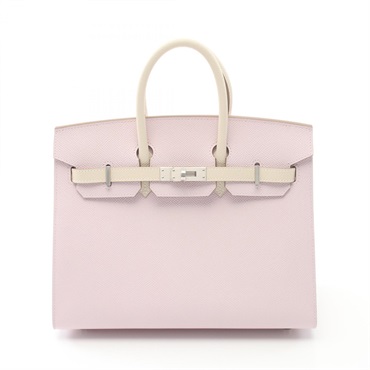 HERMES Birkin 25 Sellier Hand bag W Epsom Purple White Craie Used