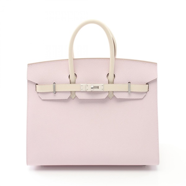 HERMES Birkin 25 Sellier Hand bag W Epsom Purple White Craie Used