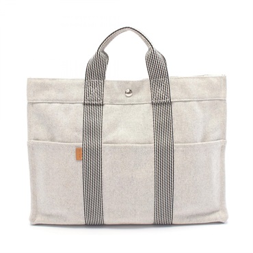 HERMES New Fourre-tout MM Tote Bag Toile H canvas Gray Navy Used Women SHW