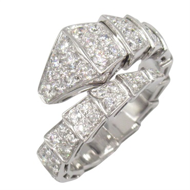 BVLGARI Serpenti Viper Full Pavé Diamond Ring 18KWG Gold Used US size 7.25 women