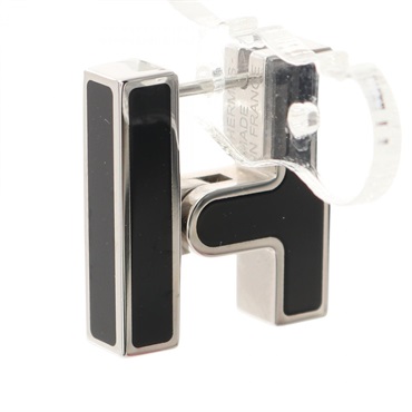 HERMES Single H Pierced earring Stainless Steel Silver Black Used