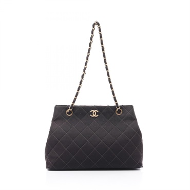 CHANEL Matelasse Chain shulder Tote Bag Nylon canvas Black Used Women GHW