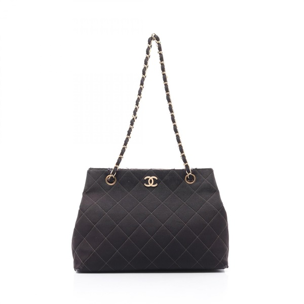 CHANEL Matelasse Chain shulder Tote Bag Nylon canvas Black Used Women GHW