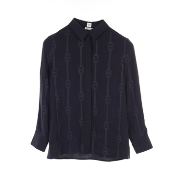 HERMES Chaine dAncre blouse tops shirt #34 3E0609DV silk Navy Used