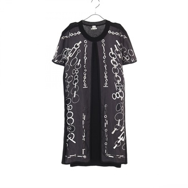 HERMES DO RE BOUCLES Twillaaine Dress #38 3H2838D4 silk cashmere Black Gray
