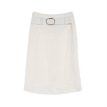Salvatore Ferragamo Belted Motif Skirt Rayon Nylon White #40 Used Women