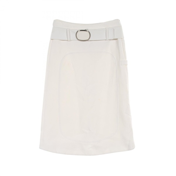 Salvatore Ferragamo Belted Motif Skirt Rayon Nylon White #40 Used Women