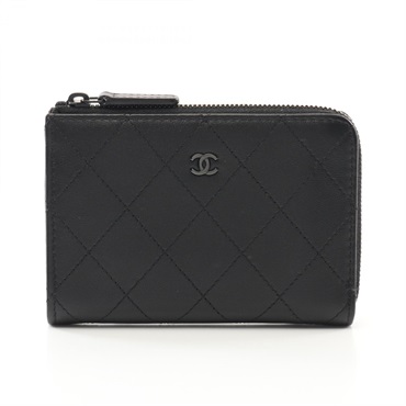 CHANEL Matelasse around zip wallet purse AP3999 Lambskin Black Used