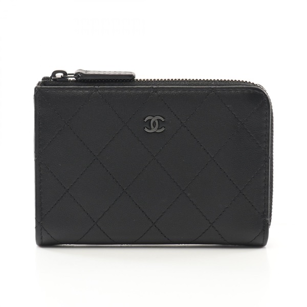 CHANEL Matelasse around zip wallet purse AP3999 Lambskin Black Used