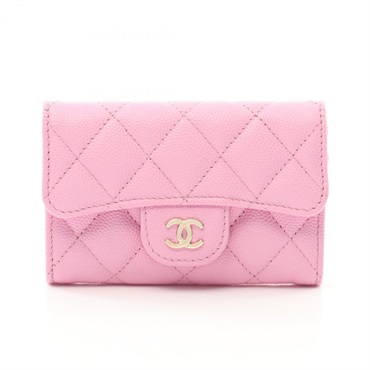 CHANEL Classic flap card case Matelasse holder AP0214 leather Pink Used GHW