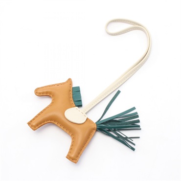HERMES Rodeo PM bag charm Agneau milo leather Brown Beige green used Z women