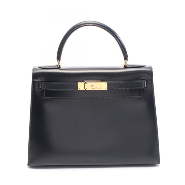 HERMES Kelly 28 2way shoulder Hand bag R Outside stitched calf leather Navy GHW