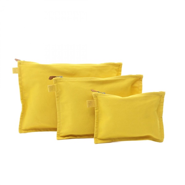 HERMES Bora Bora Pouches purses set of 3 canvas Yellow Used SHW
