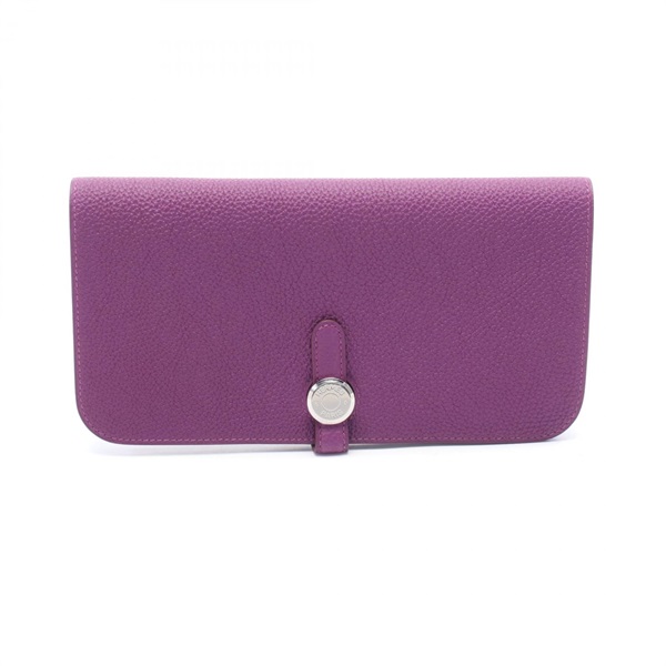 HERMES Dogon Long Bifold purse wallet R Togo leather anemone Used SHW