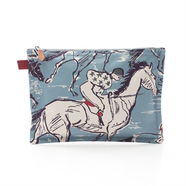 HERMES Yachting GM Jockey Pouch purse canvas Blue Multicolor Used SHW