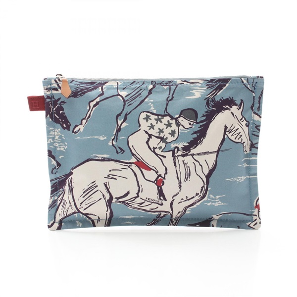 HERMES Yachting GM Jockey Pouch purse canvas Blue Multicolor Used SHW