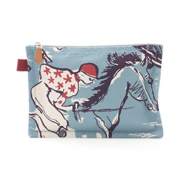 HERMES Yachting PM Jockey Pouch purse canvas Blue Multicolor Used SHW