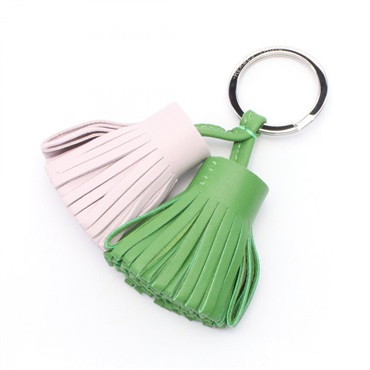 HERMES Carmen Unodos bag charm Agneau milo leather Pink Green Used SHW