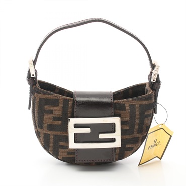 FENDI Zucca Pouch hand bag purse 26673 canvas leather Brown Used