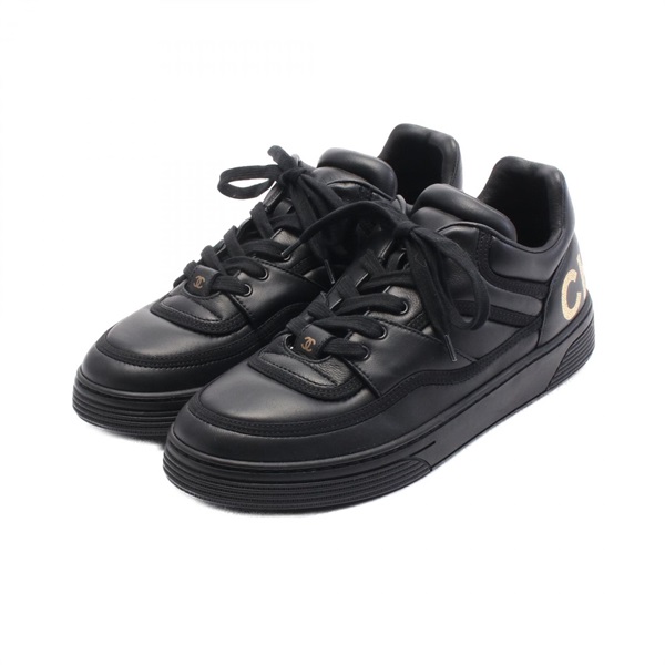 CHANEL COCO Mark sneakers shoes  LG35063 leather Black Used Women size 38 CC