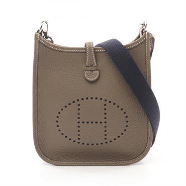HERMES Evelyne TPM Shoulder Bag Clemence leather Etoupe Grey Used K SHW women