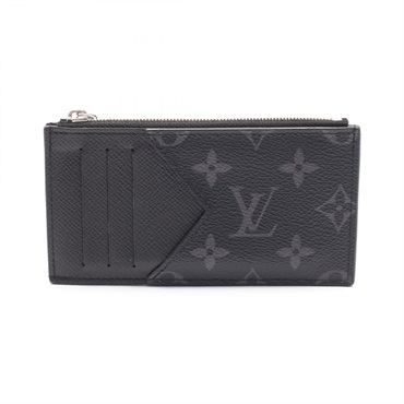 LOUIS VUITTON Coin card holder purse M30271 Taigarama leather Black Used mens LV