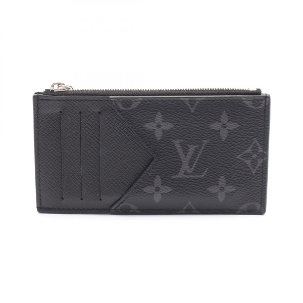 LOUIS VUITTON Coin card holder purse M30271 Taigarama leather Black Used mens LV