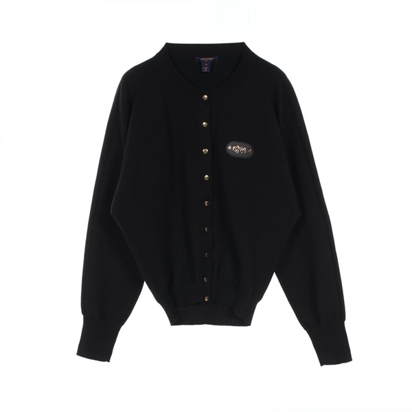 LOUIS VUITTON Leather logo cardigan RW211B cotton cashmere Black Used XL women