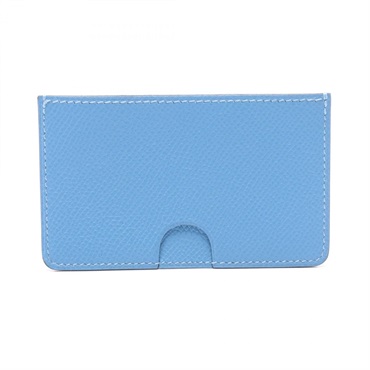 HERMES Polkroll Card Case holder X Epsom leather Blue Celeste Used