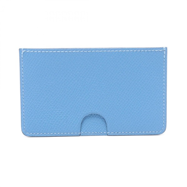 HERMES Polkroll Card Case holder X Epsom leather Blue Celeste Used