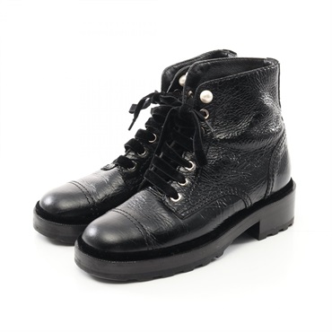 CHANEL COCO Mark short lace-up boots shoes #36 G35154 leather Black Used