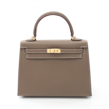 HERMES Kelly 25 2way Handbag Epsom leather Brown Etoupe Grey Used Women W GHW