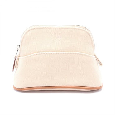 HERMES Bolide Pouch purse 15 Mini Pouch canvas leather Brown natural Used SHW
