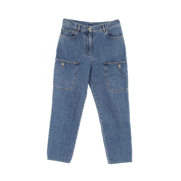 CHANEL COCO Mark button Denim pants jeans #36 cotton Navy Used