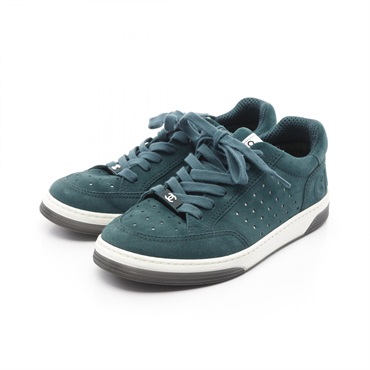 CHANEL COCO Mark sneakers shoes #37 G39225 Suede Green White Used