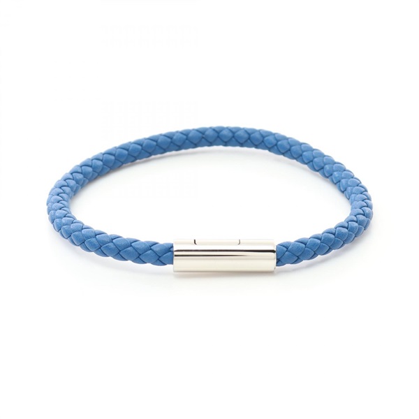 HERMES Goliath Bracelet leather Stainless Steel Blue Used mens