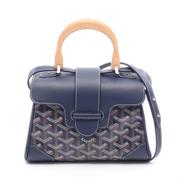 GOYARD Shoulder Handbag PVC coated canvas leather Navy White Brown Used Women