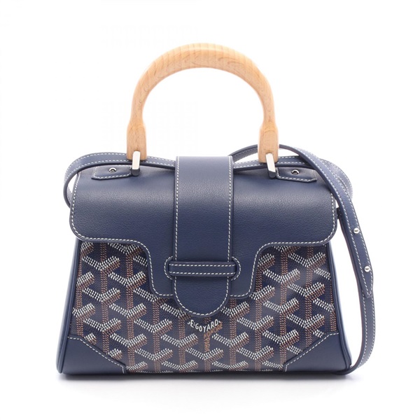 GOYARD Shoulder Handbag PVC coated canvas leather Navy White Brown Used Women