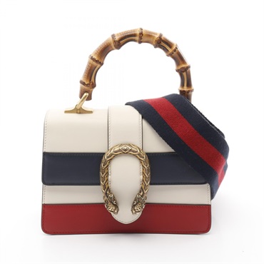 GUCCI Dionysus Bamboo 2way shoulder Handbag 323367 leather White Navy Red Used
