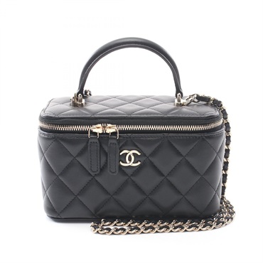 CHANEL Matelasse Chain vanity 2way Shoulder Bag AP2199 Lamb leather Black Used
