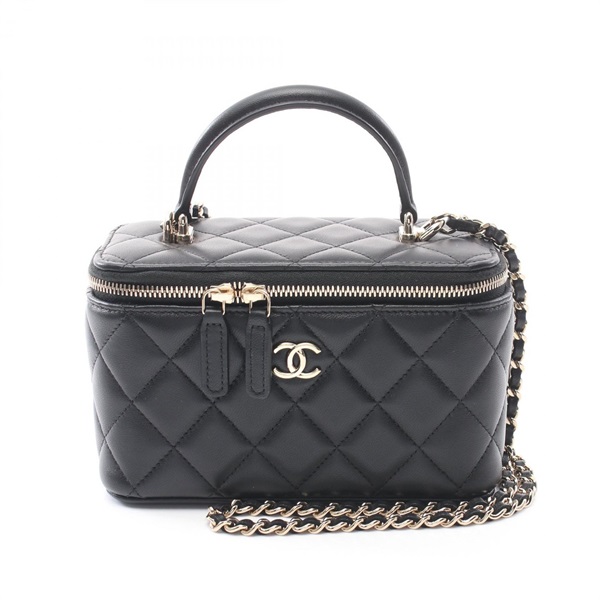 CHANEL Matelasse Chain vanity 2way Shoulder Bag AP2199 Lamb leather Black Used