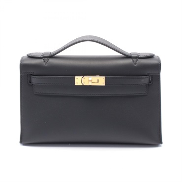 HERMES Pochette Kelly Mini Hand bag W Swift leather Black GHW