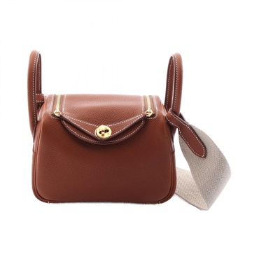 HERMES Lindy Mini Shoulder crossbody Bag W Barenia leather Brown Fauve GHW