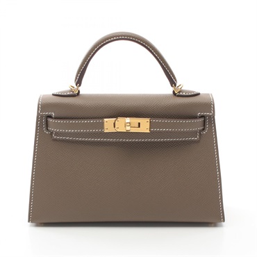 HERMES Mini Kelly 2 2way shoulder Hand bag K Epsom etoupe Used GHW